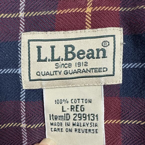 LL Bean Mens Large Flannel Shirt Blue and Red Plaid Button Down Traditional Fit - Picture 8 of 10